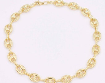 7.5mm Puffed  Anchor Mariner Link Anklet Ankle Chain Real 10K Yellow Gold 10"