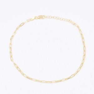 3.4mm Paperclip Link Chain Ankle Anklet 14K Yellow Gold Clad Silver 925 9+1&quot;