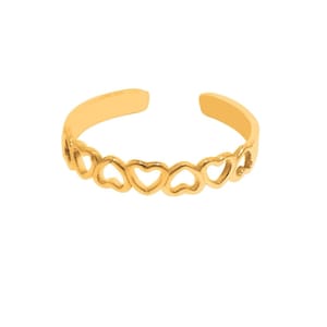 Adjustable Open Multiple Heart Design Toe Ring Solid Real 14K Yellow Gold