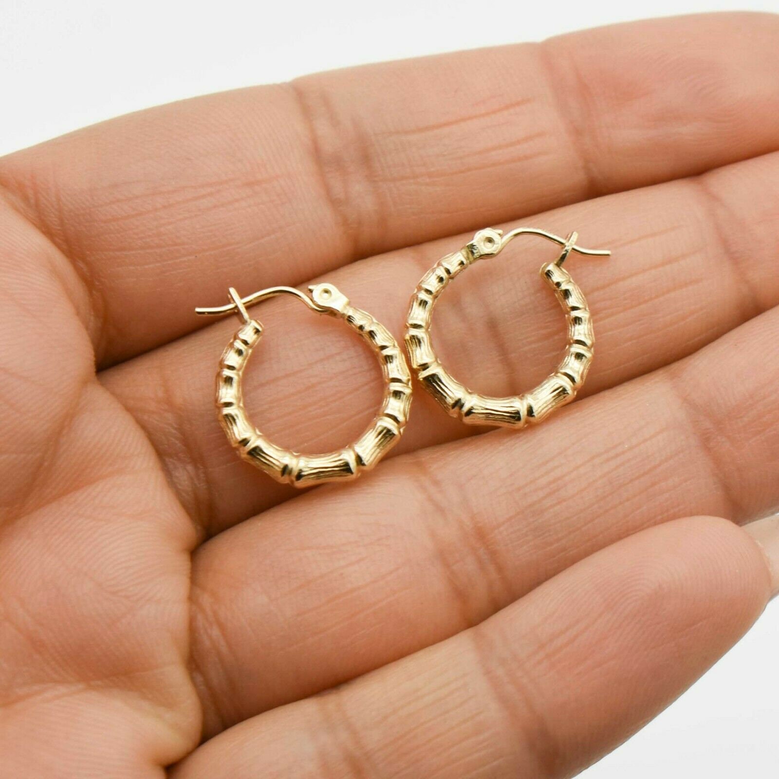 10K Yellow Gold Small Bamboo Hoop Earrings