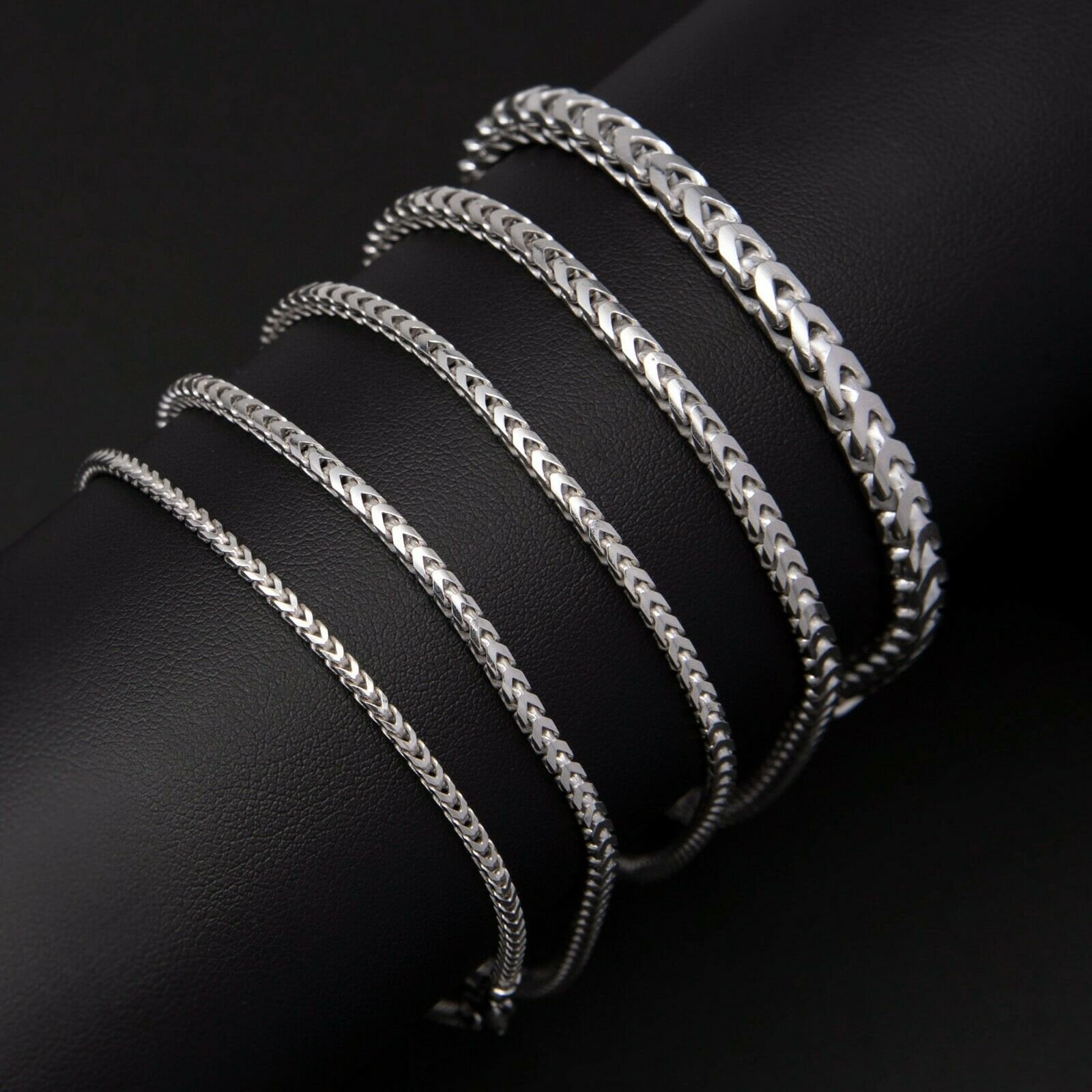 Rhodium Franco Chain Bracelet Solid Sterling Silver 925 Italy All Sizes
