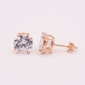 Diamonique CZ Basket Round Stud Earrings 14K Rose Gold Clad Sterling Silver 925
