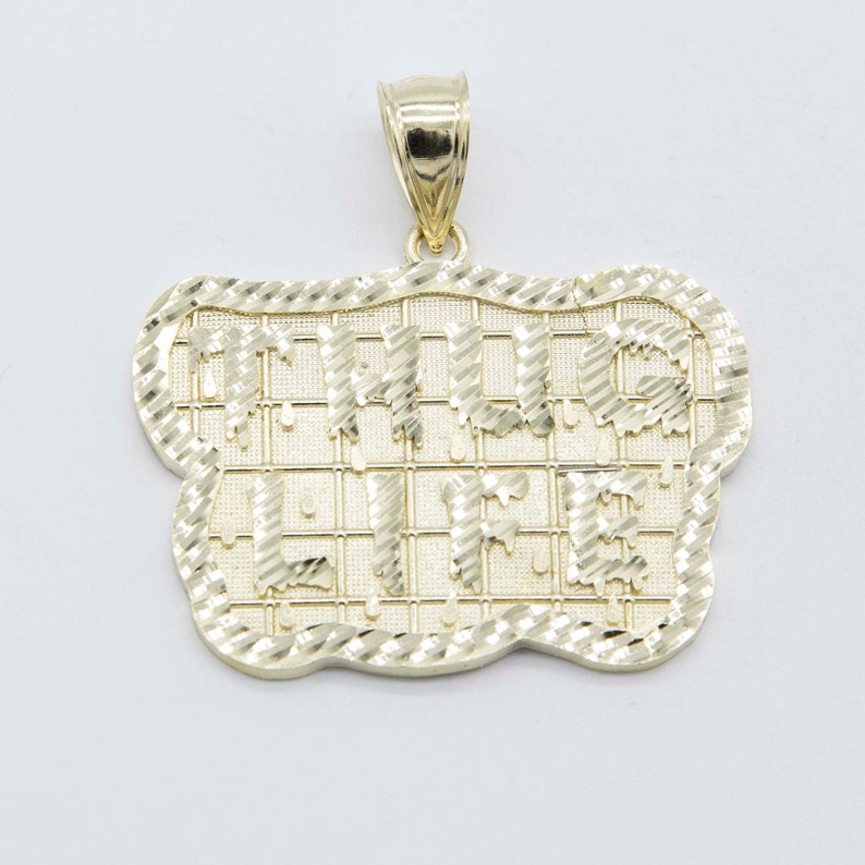 Thug Life-Medaillonanhänger mit Diamantschliff, echtes 10-karätiges Gelbgold, alle Größen, Bild 3