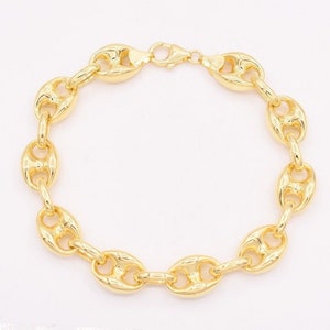 11mm Puffed Mariner Link Chain Bracelet Real 14K Yellow Gold Unisex