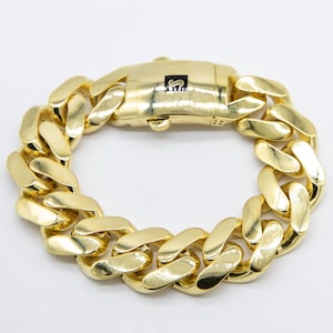 20mm Miami Cuban Link Plain Box Clasp Bracelet Real 10K Yellow Gold