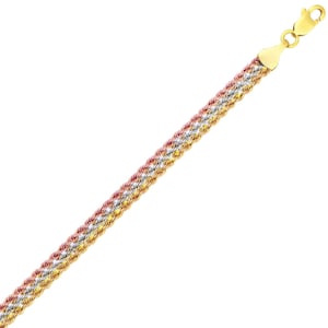 7 1/2" Shiny Three Row Rope Tricolor Bracelet REAL 10K Yellow White Rose Gold