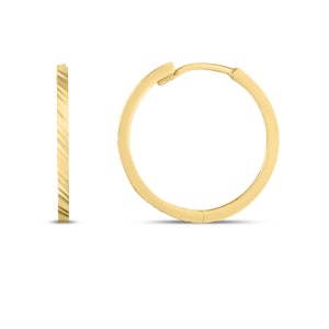 Thin Diamond Cut Huggie Hoop Earrings Real 14K Yellow Gold