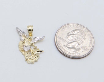 10k Two-Tone Gold St. Michael Archangel Medal Pendant With Diamonds - 1.14 Inch Double Sided Religious Necklace - View #2