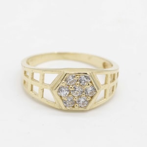 Kids Hexagon CZ Pinky Ring Real 10K Yellow Gold Size 3