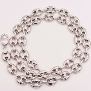 11mm Puffed Anchor Mariner Link Chain Necklace 14K White Gold Clad Silver 925