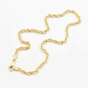 3 mm Strukturierte Seil Kette Fußkettchen mit Karabiner Lock Echt 10K Gelbgold 10&quot;