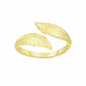Polished Feather Bypass Toe Ring 14K Yellow Gold 1.2gr