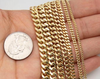 Glänzende Miami Kubanische Gliederkette Halskette Echt 14K Gelbgold