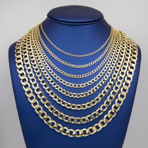Collana con catena a maglie Miami Curb in vero oro giallo cavo 10K, tutte le misure