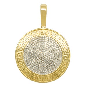 1 3/4" Cubic Zircon Medallion Greek Style Pendant Real Solid 10K Yellow Gold