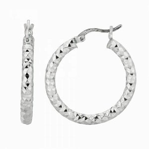 3/4&quot; Diamond Cut Hoop Earrings 925 Sterling Silver
