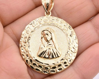 10K Yellow Gold Diamond-Cut Virgin Mary Pendant - Bold Elegance