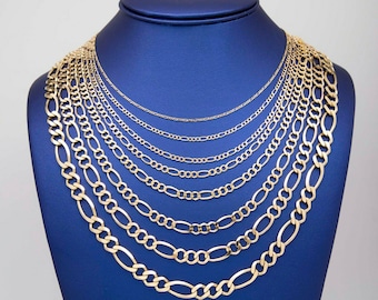 Figaro Link Chain Necklace Real 10K Solid Yellow Gold All Sizes