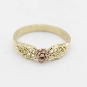Baby Diamond Cut Bloem Ring Real 10K Geel Rose Gold Maat 1
