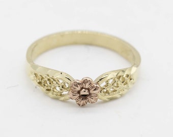 Baby Diamond Cut Flower Ring Real 10K Yellow Rose Gold Size 1