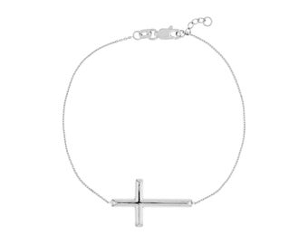 Sideways Cross Bracelet Real 14k White Gold 7.5"