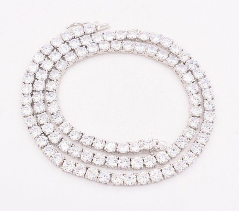 5mm Round Cut CZ Tennis Chain Necklace Real Solid Sterling Etsy