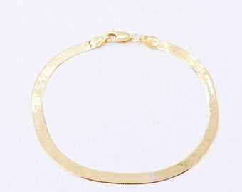Bracciale a spina di pesce lucidato a specchio da 3,7 mm, in vero oro giallo 10K massiccio, 7"
