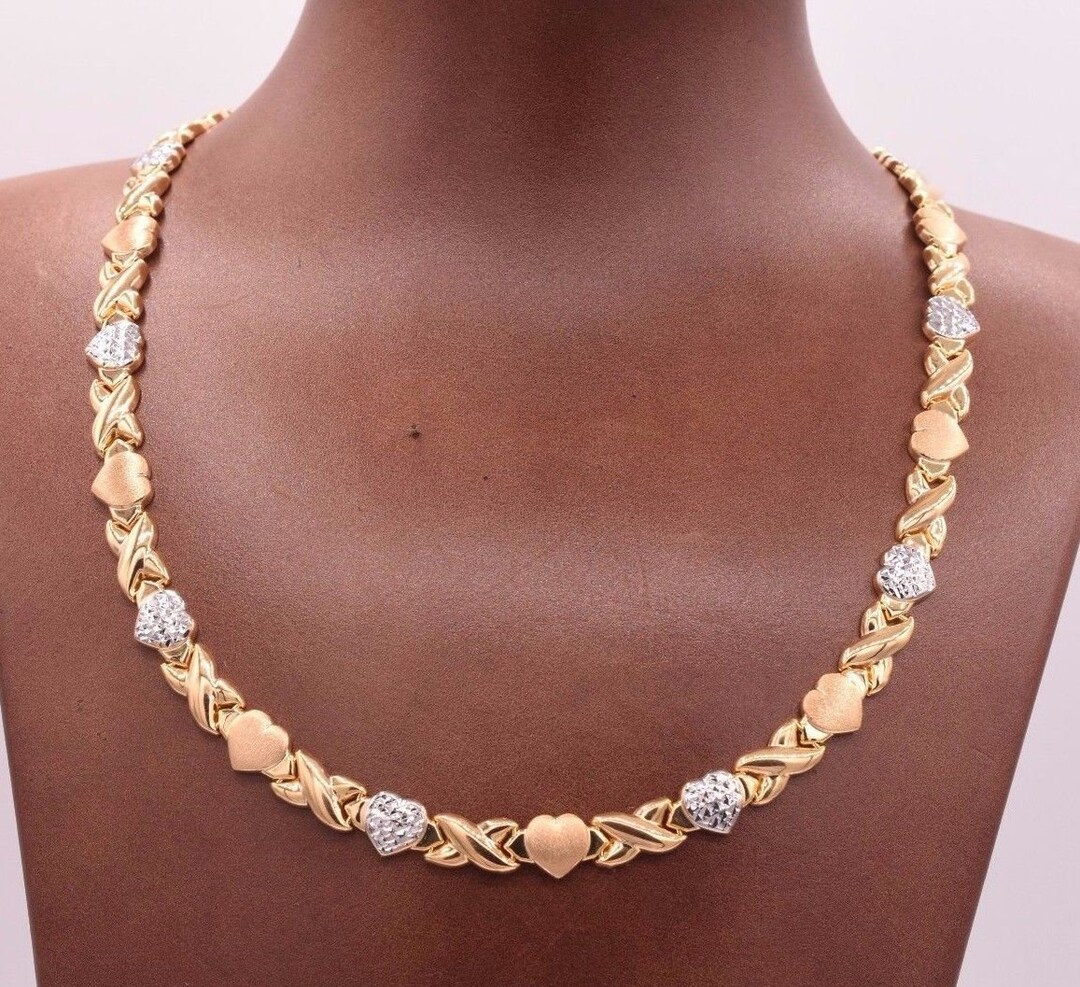 thumbnail image 2 of Bestgoldshop Hearts & Kisses Stampato Chain Necklace – 14K Tricolor Gold Clad Over 925 Silver – 17" 2 of 4