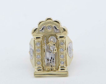 CZ Diamond-Cut St. Jude Ring Solid 10K Yellow White Gold