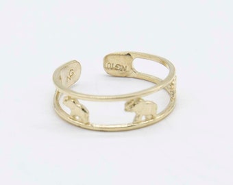 Adjustable Multiple Elephants Design Toe Ring Solid Real 10K Yellow Gold