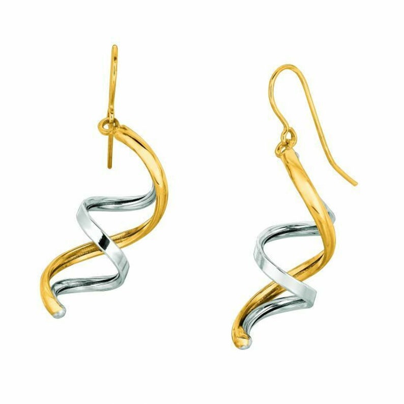1 12 Swirl Drop Earrings Real 14K Two Tone Yellow Gold 1.7gr