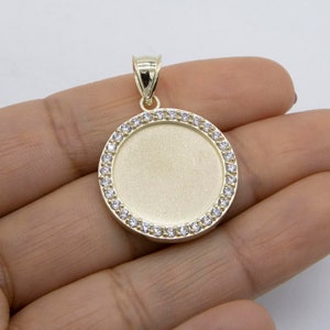 1 3/8" CZ Framed Round Picture Medallion Pendant 10K Yellow Gold