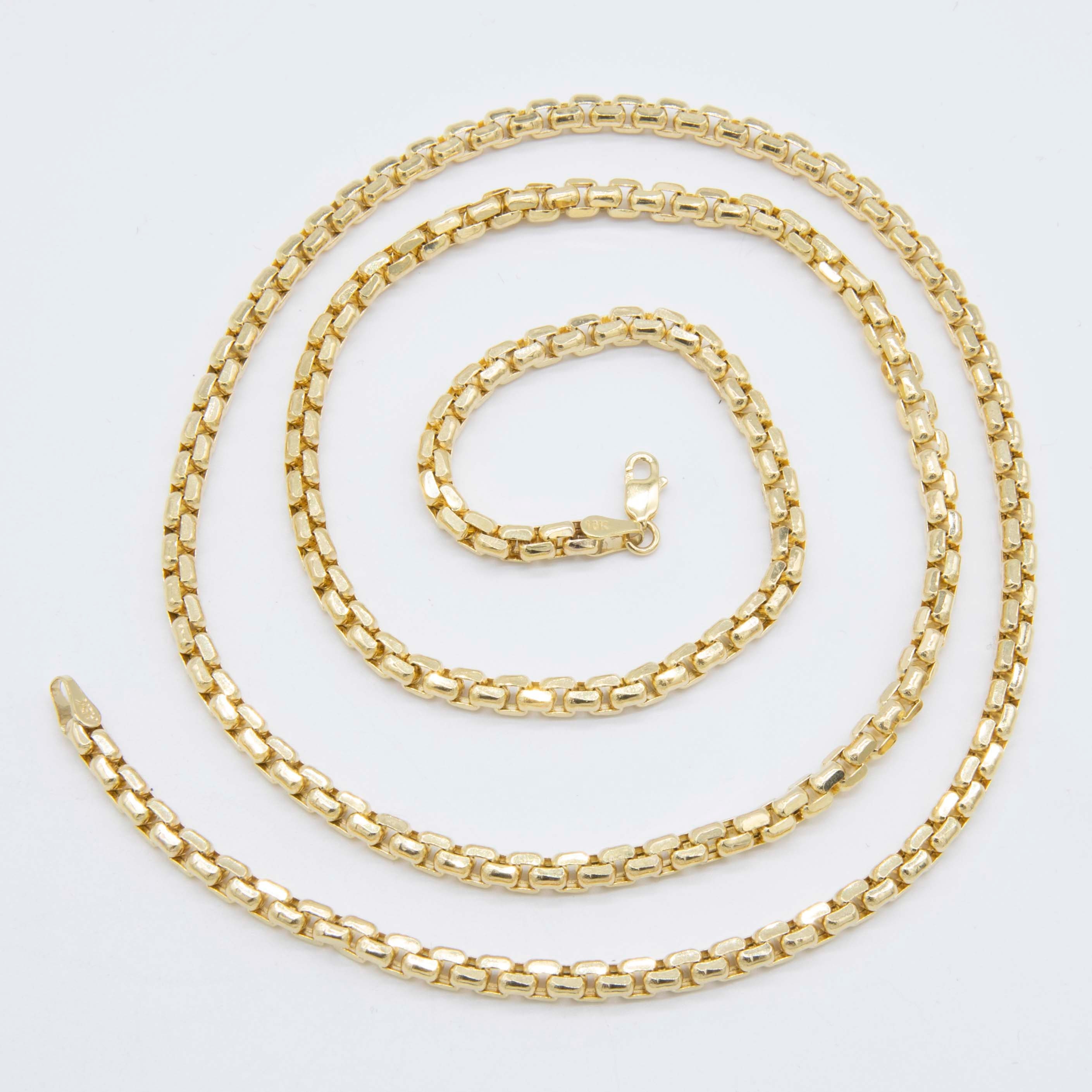 4mm Round Box Link Chain Necklace Real 10K Yellow Gold All - Etsy