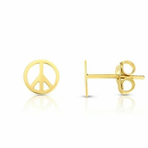 Aros con el símbolo de la paz de 1/4" en oro amarillo auténtico de 14 quilates, 0,6 gr