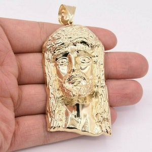 3 3/4" Huge Men's Diamond Cut Jesus Head Charm Pendant Real 10K Yellow Gold