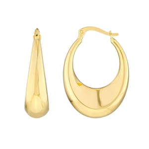 1&quot; Graduated Puff Polished Hoop Earrings Real 14K Yellow Gold