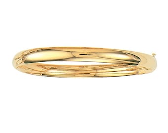 6mm All Shiny Plain Comfort Fit Bangle Bracelet Real 14K Yellow Gold 7&quot; 8&quot;