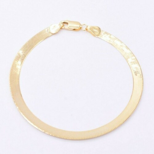 Solid 10K Yellow Gold Herringbone Chain Bracelet Women Etsy