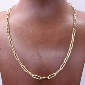 4.4mm Paperclip Long Link Chain Necklace 10K Real Yellow Gold All Sizes