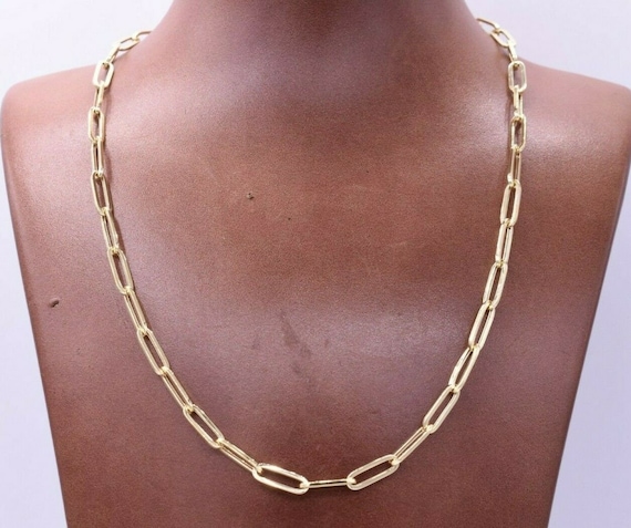 Buy 4.4mm Paperclip Long Link Chain Necklace 10K Real Yellow Gold