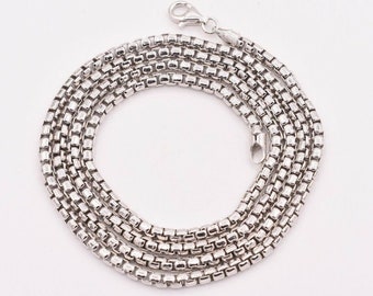3mm Round Box Chain Necklace Real Sterling Silver Platinum Clad Anti Tarnish 925