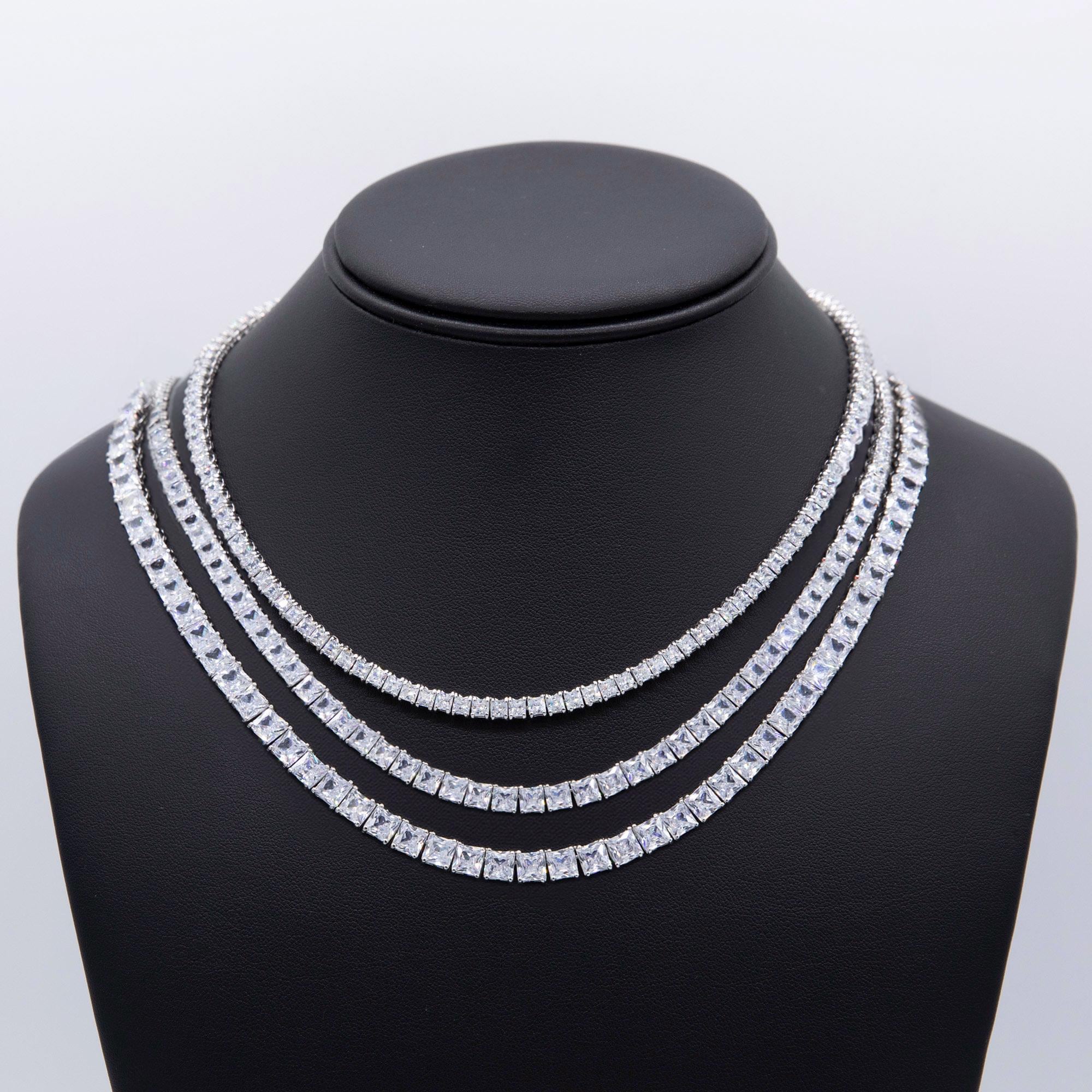 Tennis Chain Necklace【Silver925】ほぼ未使用 Princess-cut Tennis Chain Necklace Sterling Silver 925 - Etsy