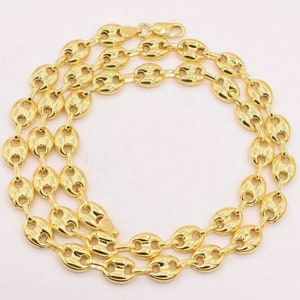 9mm Puffed Anchor Mariner Link Chain Necklace 14K Yellow Gold Clad Silver 925