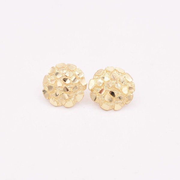 Men's 10K Solid Yellow Gold Diamond Cut Nugget Stud Earrings - Real Gold From Italy