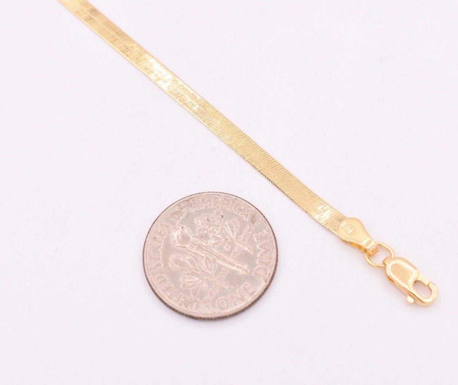 Solid Real 10K Yellow Gold Herringbone Bracelet – 4.5mm High Polish, 7.25 Inches