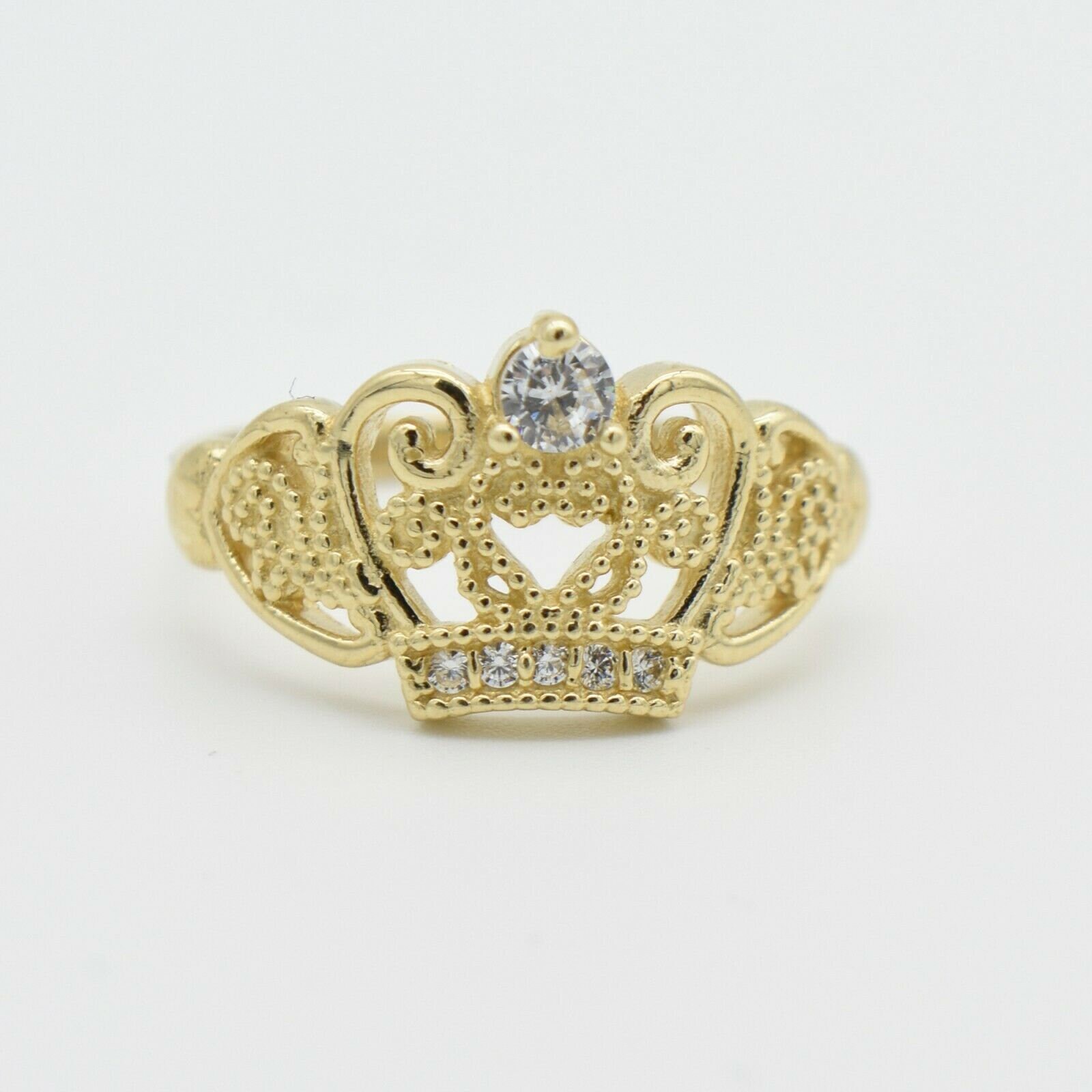 Women s CZ Crown Ring Real Solid 10K Yellow Gold Size 7 Etsy