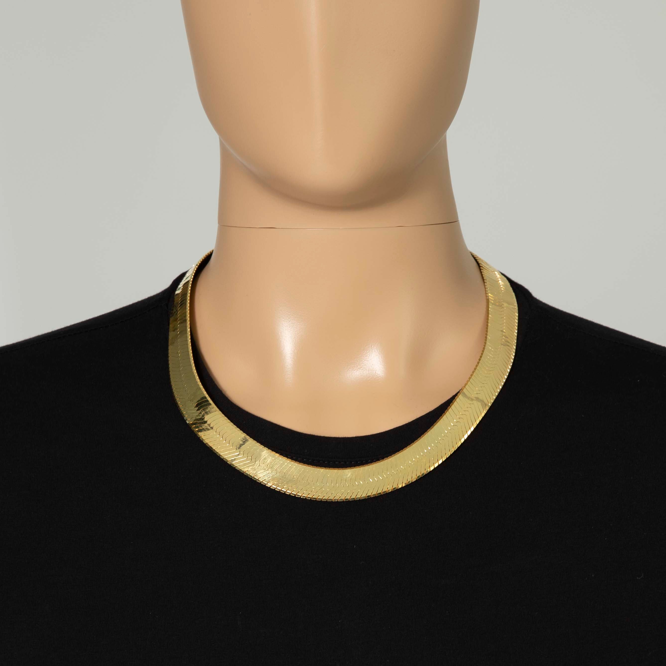 16mm Bold Herringbone Chain Necklace 14K Yellow Gold Plated Sterling Silver 925