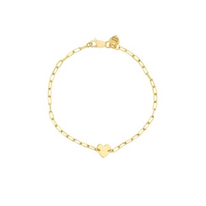 Heart Kids Baby Paperclip Chain Bracelet Real 14K Yellow Gold 6"