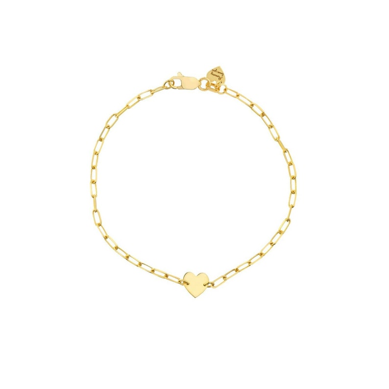 Heart Kids Baby Paperclip Chain Bracelet Real 14K Yellow Gold 6 image 1