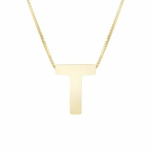 Colar com corrente em caixa com inicial em letra de bloco em ouro amarelo 14K real 18"